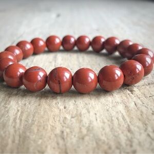 Men's Red Jasper Gemstone Beaded Stretch Bracelet - 10mm Beads